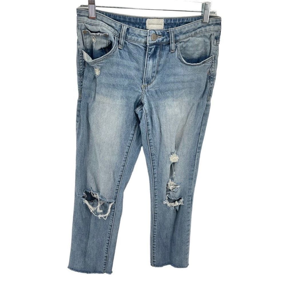 Gilded Intent Womens Mid Rise Ankle Skinny Jeans Stretch Light Wash Blue Size 26